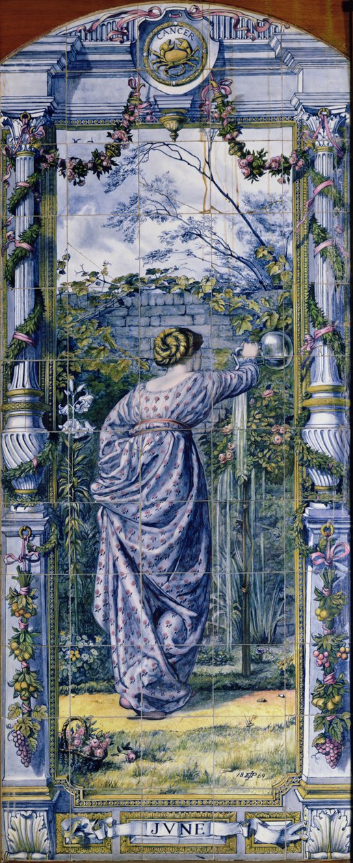 juni, fra en serie med flispaneler for det nederlandske kjøkkenet, 1867-8 av Edward John Poynter