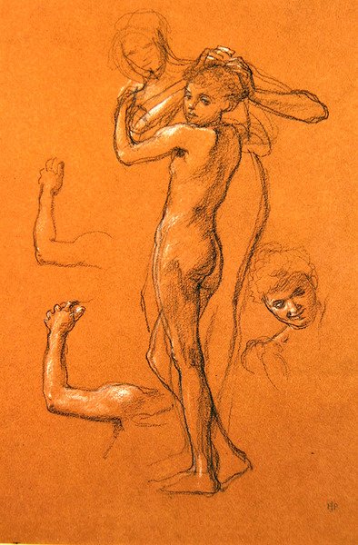 Study for Idle Fears (II), 1893 (kritt på papir) av Edward John Poynter