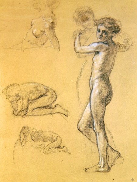 Study for Idle Fears (III), 1893 (kritt på papir) av Edward John Poynter