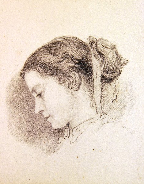 Studie av en jentes hode (blyant på papir) av Edward John Poynter