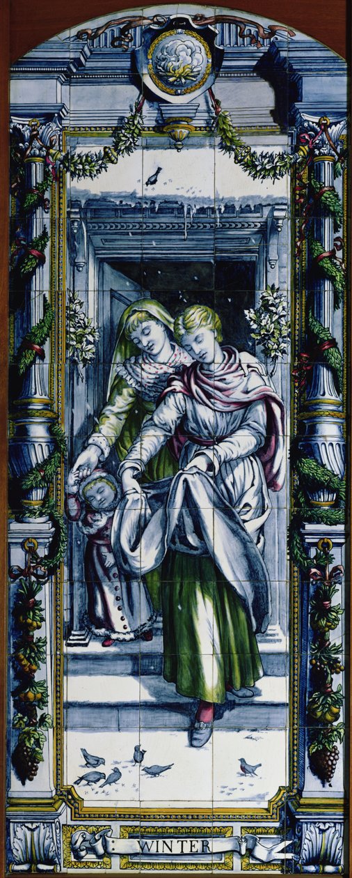 Winter, fra en serie med flispaneler, designet av Sir Edward Poynter og laget av Minton, Campbell and Company, for Dutch Kitchen, 1867-8 (keramikk) av Edward John Poynter