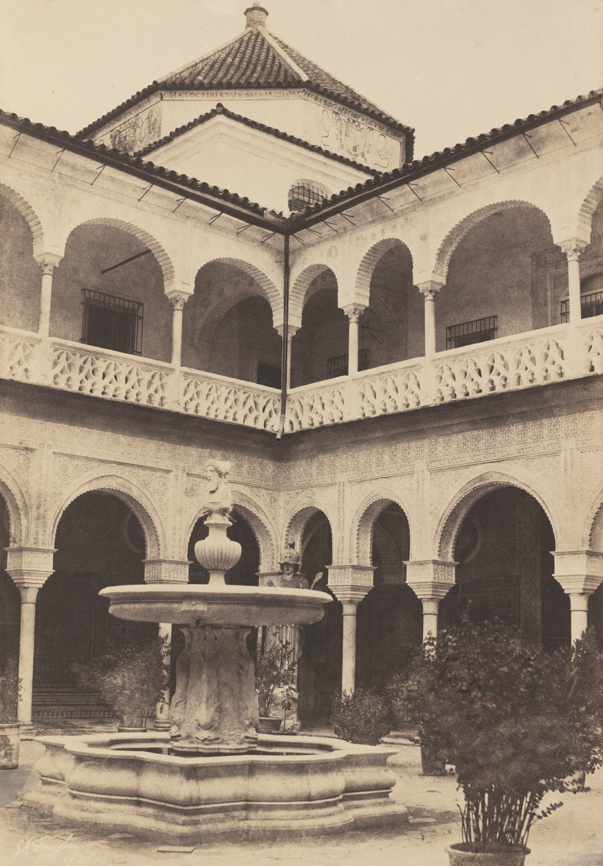 Spania. Sevilla, gårdsplassen til huset til hertugen av Medina Celi kjent som Pilatus-huset, 1853. av Edward King Tenison