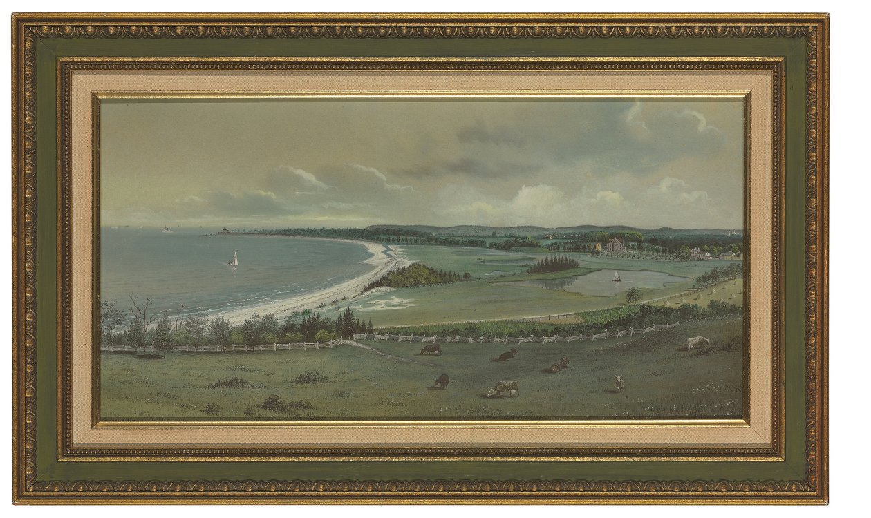 Utsikt over lindammen, gamle åkre (akvarell og gouache på papir) av Edward Lange