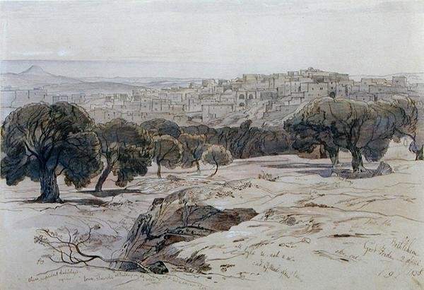 Betlehem - Langfredag 2. april 1858 (penn, blekk og akvarell på papir) av Edward Lear