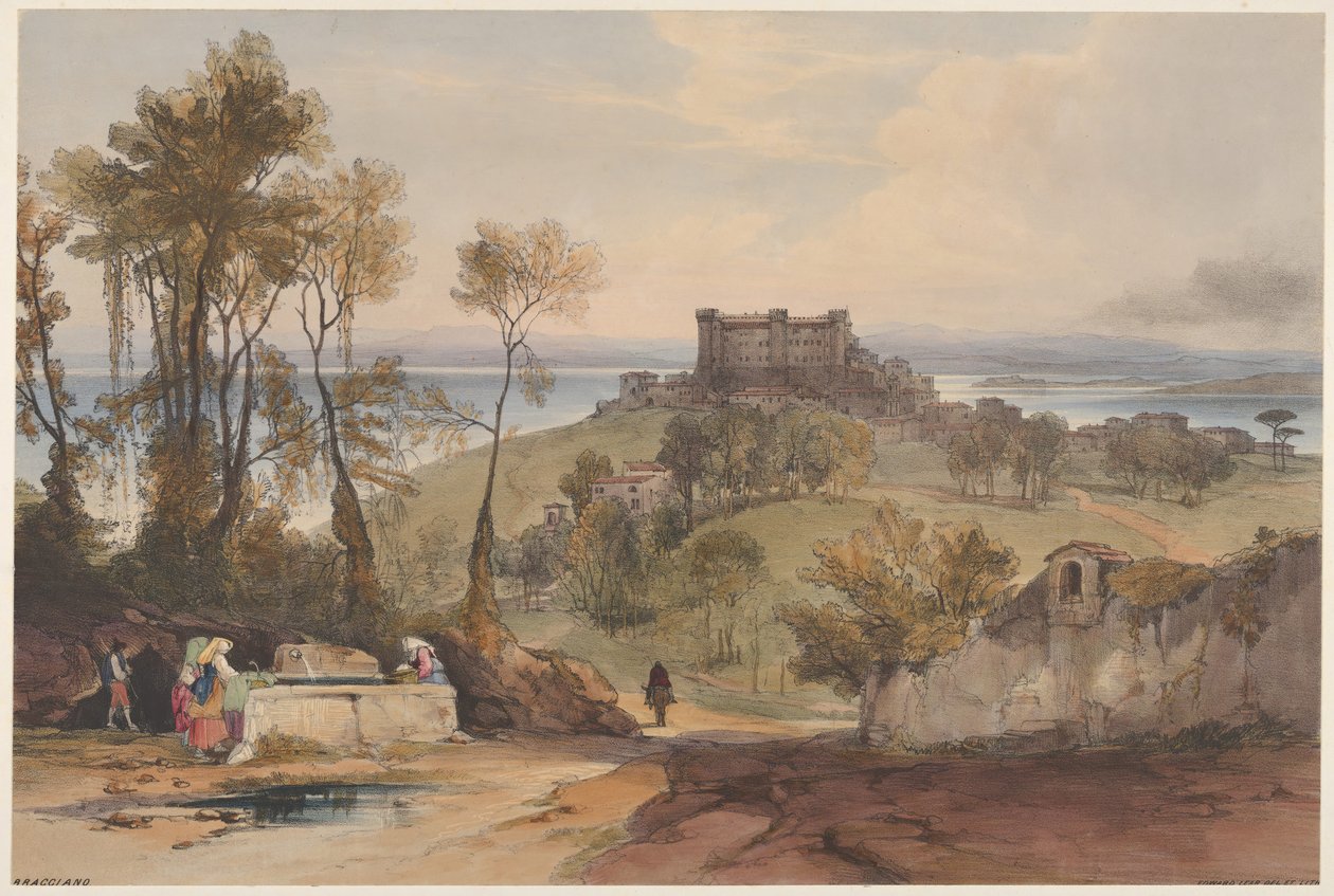 Bracciano utsikt over Roma og dens omegn, plate 2, 1841. av Edward Lear