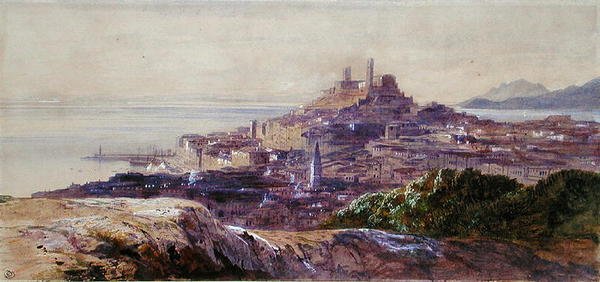 Cannes (akvarell på papir) av Edward Lear