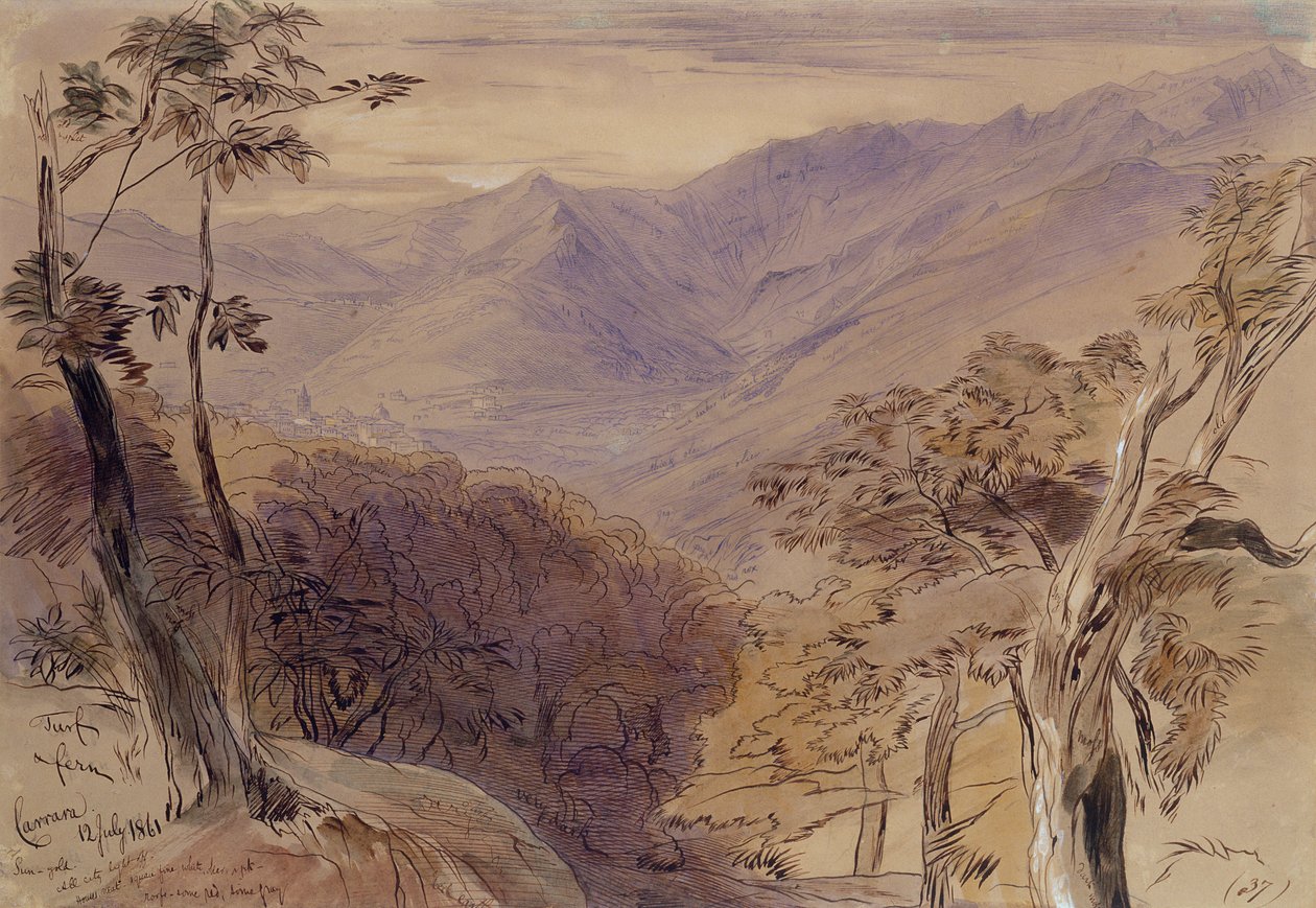 Carrara, 1861 (penn, blyant, blekk og wc på papir) av Edward Lear