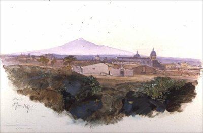 Catania: 1847 (penn, blekk og gouache) av Edward Lear