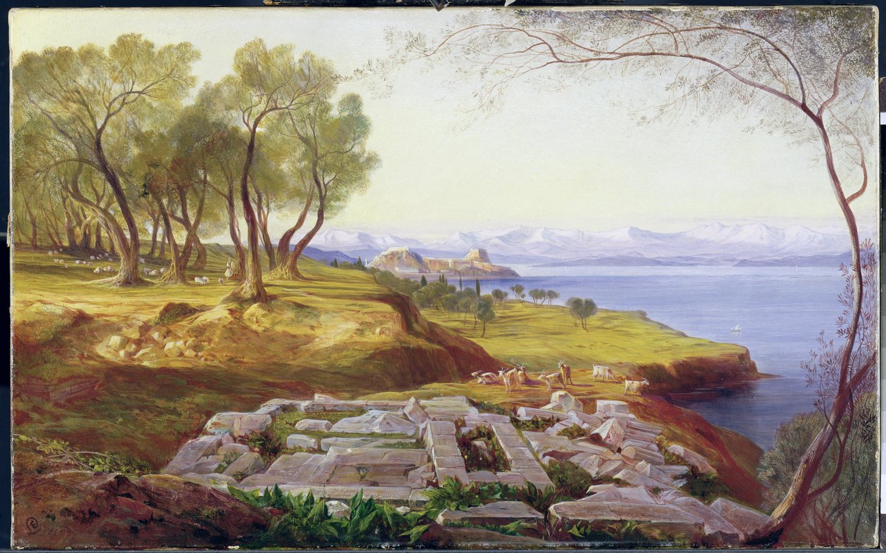 Korfu fra Ascension, ca. 1856-64 (olje på lerret) av Edward Lear