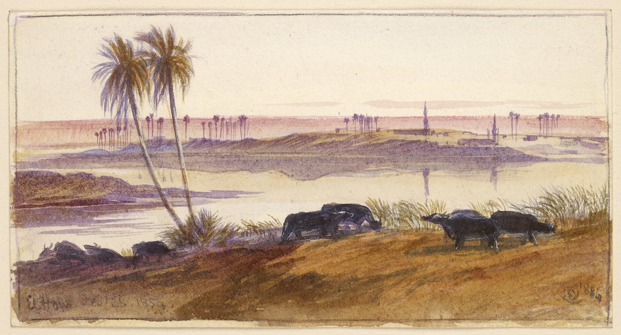 El Hon, Egypt, 1884 (akvarell og penn og blekk med kroppsfarge) av Edward Lear