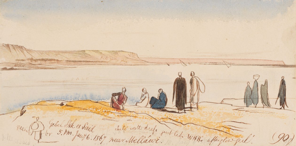 Gebel Shk. es Said, nær Mellawi; kl. 17.00, 6. januar 1867 (90) av Edward Lear
