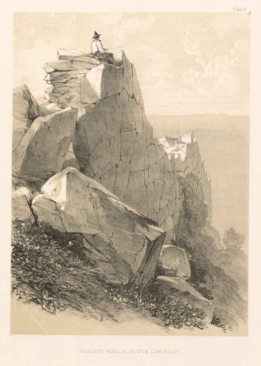 Illustrert ekskursjon i Italia vol. II: Gamle murer, Monte Circello, 1846. av Edward Lear