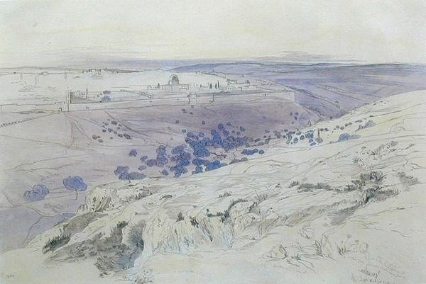 Jerusalem, 24-28 april 1858 (penn, blekk og akvarell på papir) av Edward Lear