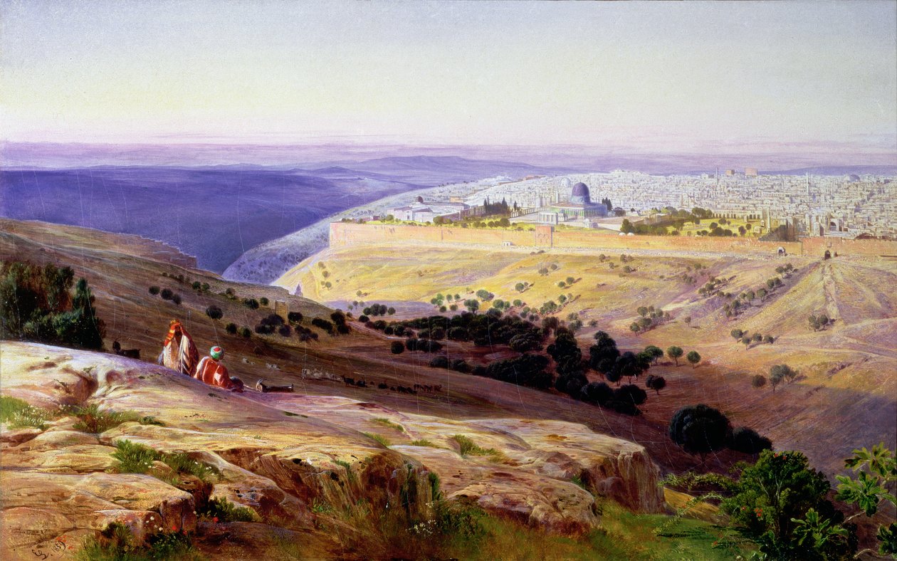 Jerusalem fra Oljeberget, soloppgang, 1859 (olje) av Edward Lear