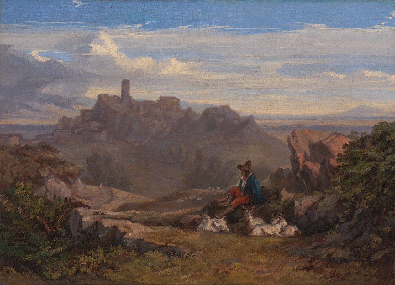 Landskap med geitegjeter, ca. 1842. av Edward Lear