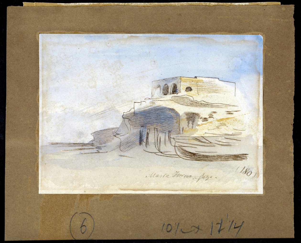 Massa Forno, på øya Gozo (Ghawdex), maltesisk skjærgård (Massa Forno, Gozo, Malta) - Maleri av Edward Lear (1812-1888), akvarell på papir (9,4x13,5 cm) av Edward Lear