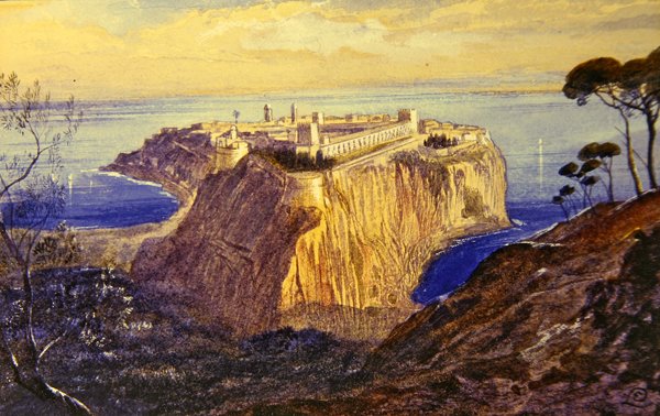 Monaco (akvarell og gouache på papir) av Edward Lear