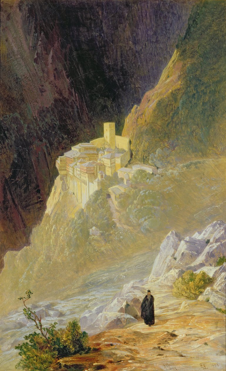Mount Athos, klosteret St. Paul, 1858 av Edward Lear