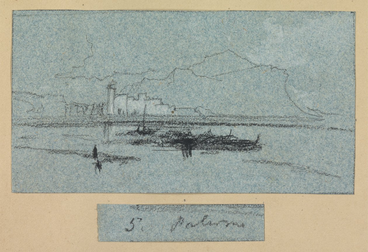 Palermo, fra utsikt over Sicilia (kritt og gouache på blått papir) av Edward Lear