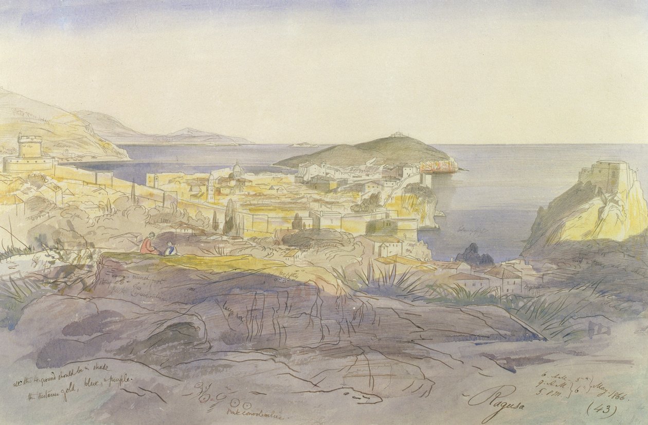 Ragusa (Dubrovnik), 5.–6. mai 1866 (penn, blekk og wc på papir) av Edward Lear