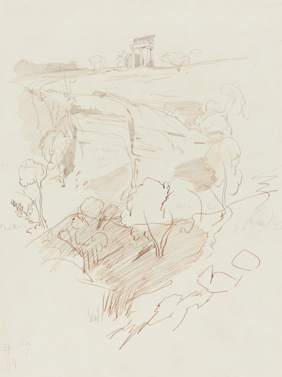 Ødelagt tempel på en høyde, 1864. av Edward Lear