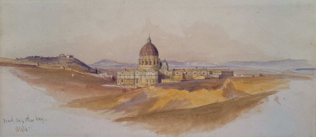 Sankt Peters Roma sett fra Villa Dorta Pamphili (akvarell) av Edward Lear