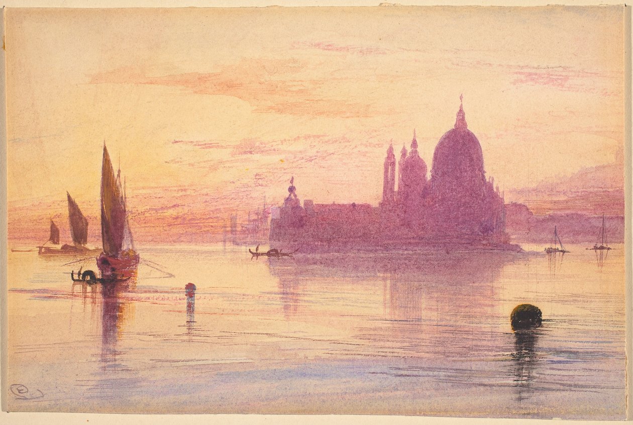 Santa Maria della Salute, Venezia, ved solnedgang av Edward Lear