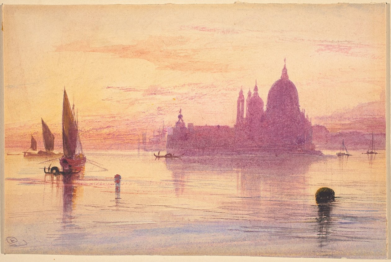 Santa Maria della Salute, Venezia, ved solnedgang, 18651884. av Edward Lear