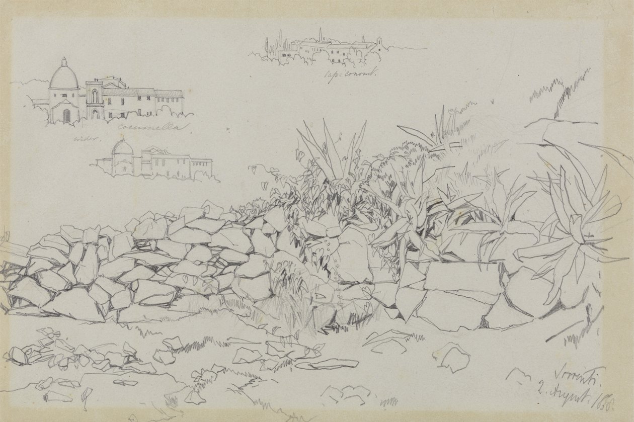 Sorrento, 2. august 1838 (grafitt på grått vevd papir) av Edward Lear