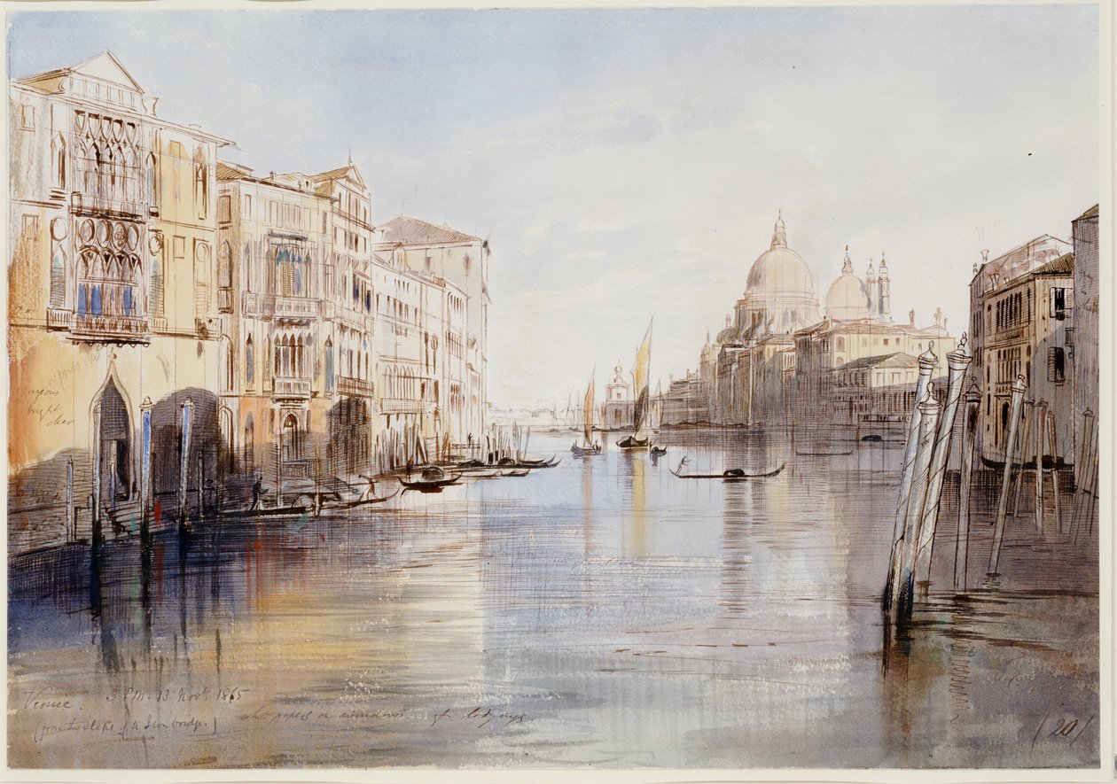 Canal Grande, med Santa Maria Della Salute, Venezia, Italia, 1865 av Edward Lear
