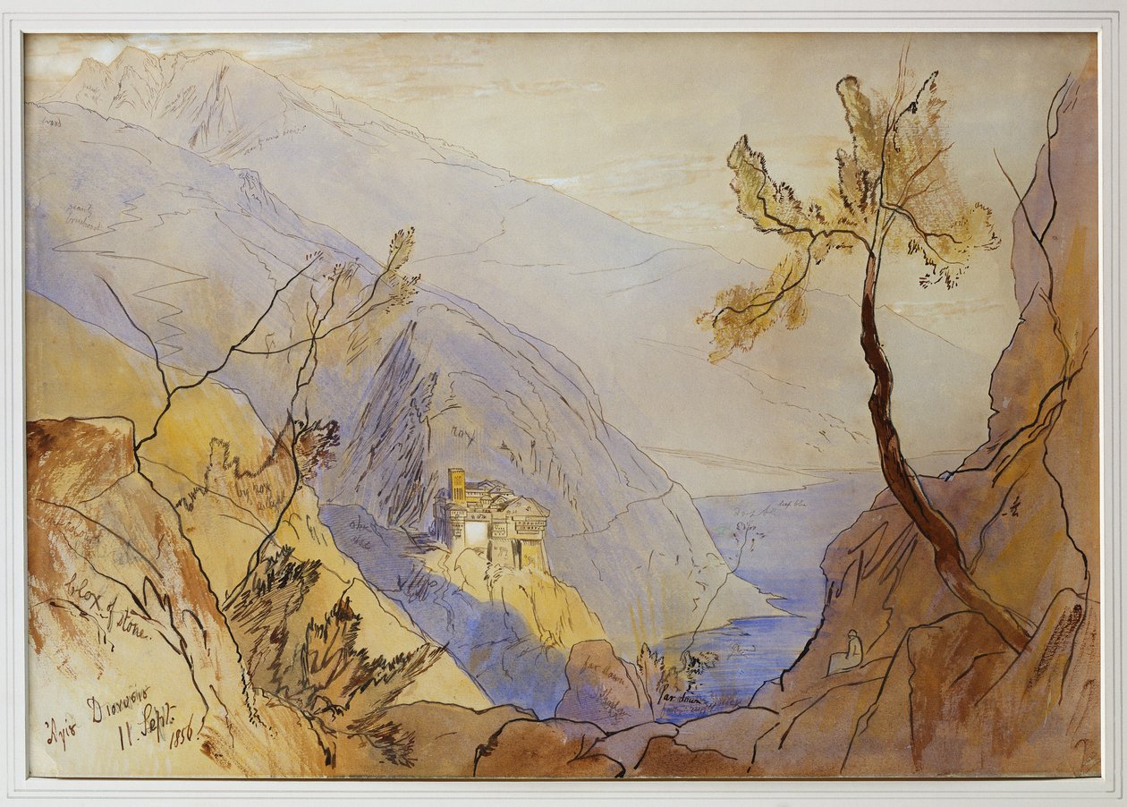 Klosteret St. Dionysius, Athos-fjellet, 11. september 1856 av Edward Lear
