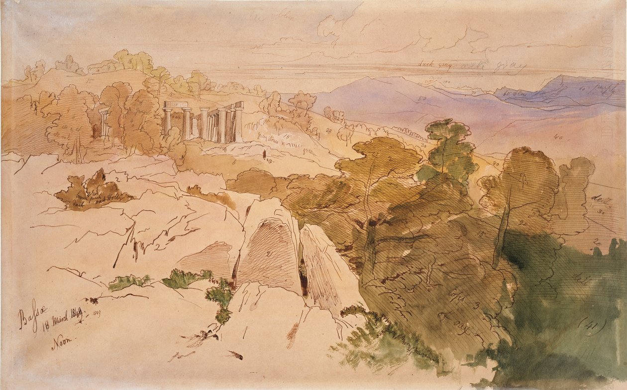 Apollontempelet i Bassae, Hellas, 1849 av Edward Lear