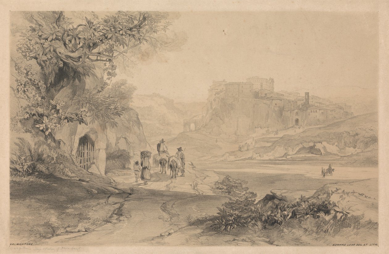 Valmontone, fra «Utsikter i Roma og omegn», 1841 av Edward Lear