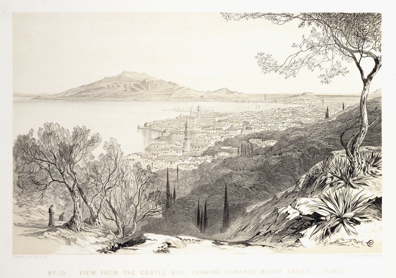 Utsikt fra Castle Hill, Ser Mot Monte Skopo, Zante, 1863 av Edward Lear
