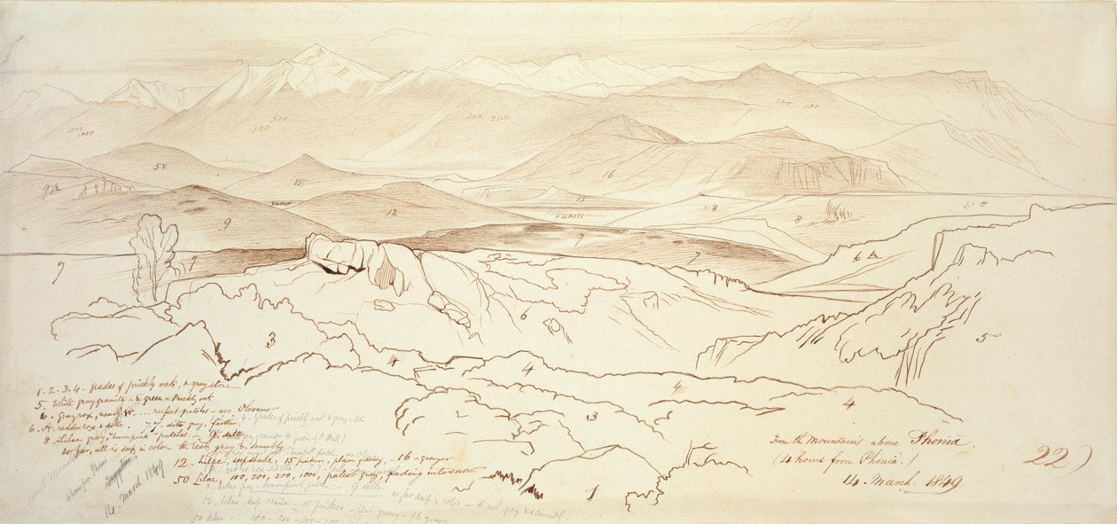 Utsikt fra fjellene over Phonia, 1849 av Edward Lear