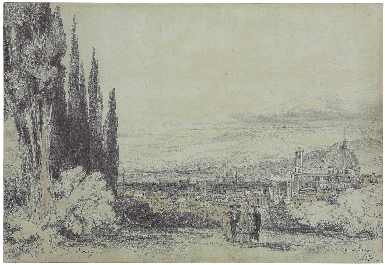 Utsikt over Firenze med Duomo i det fjerne, 1839 av Edward Lear