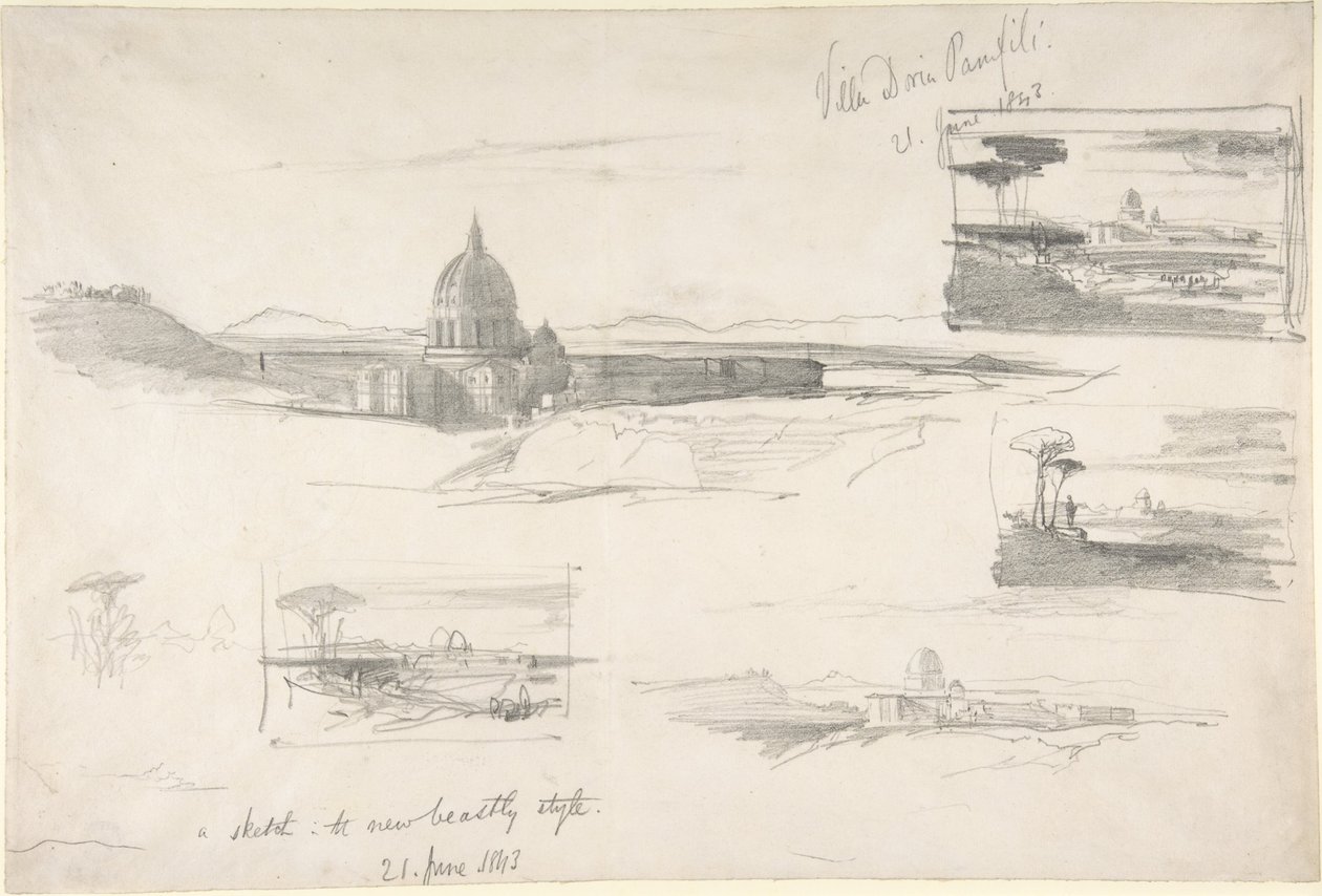 Utsikt over Peterskirken i Roma av Edward Lear