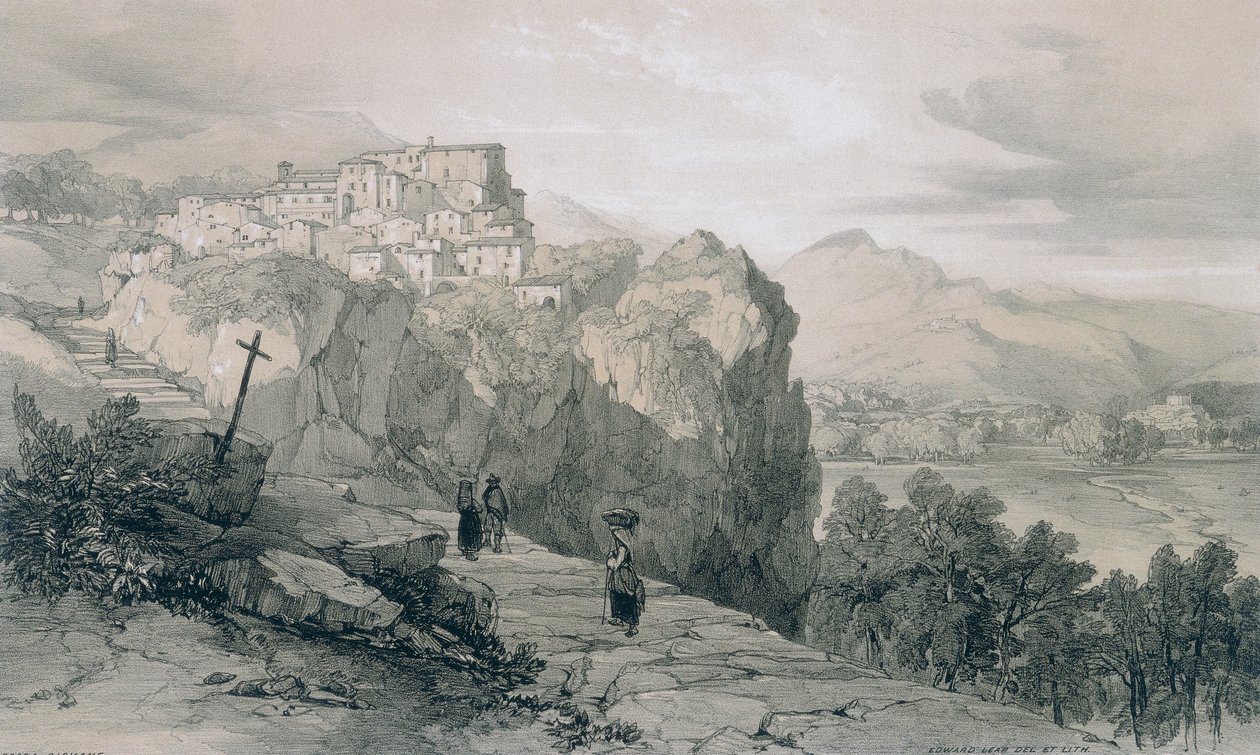 Utsikt i Roma og omegn: Rocca Giovane og i det fjerne Towns of Licenses og Civitella di Licenses av Edward Lear