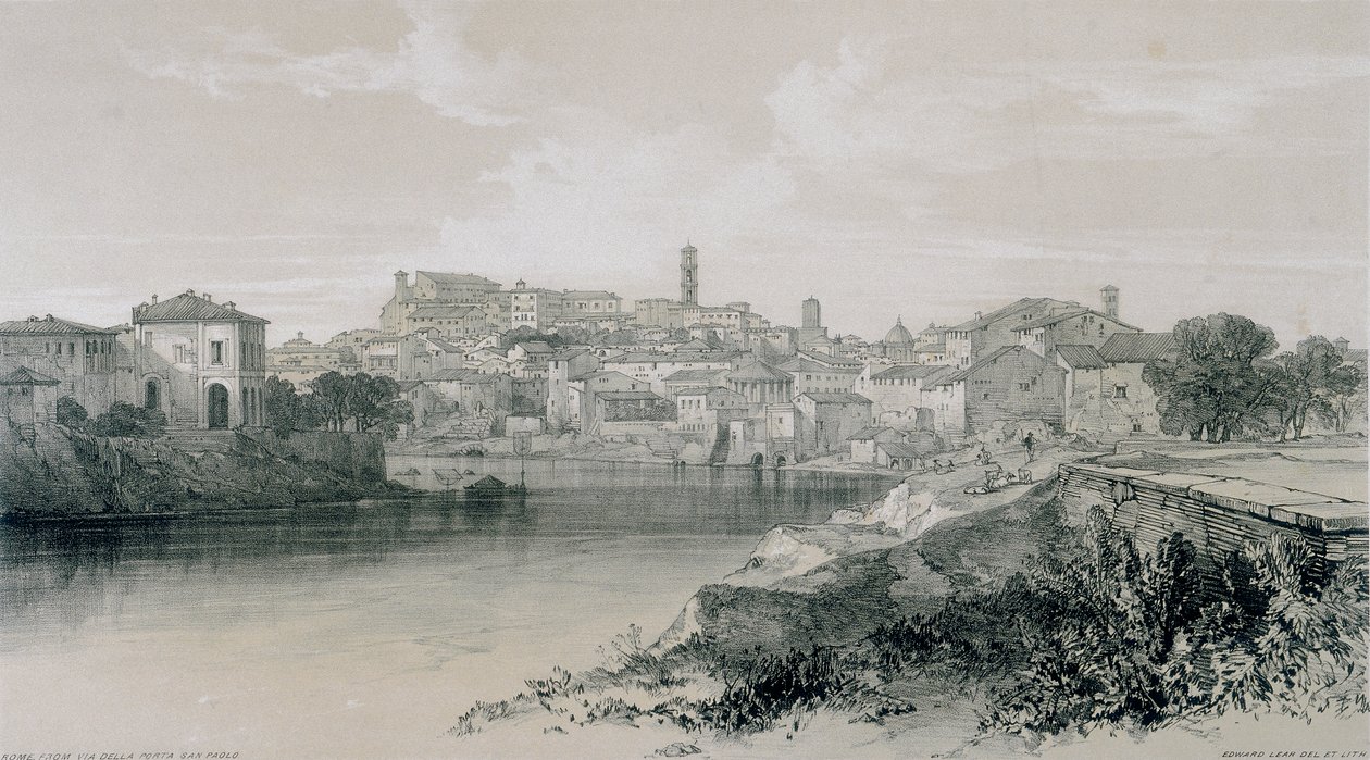 Utsikt i Roma og omegn: Roma fra via Porta San Paolo av Edward Lear