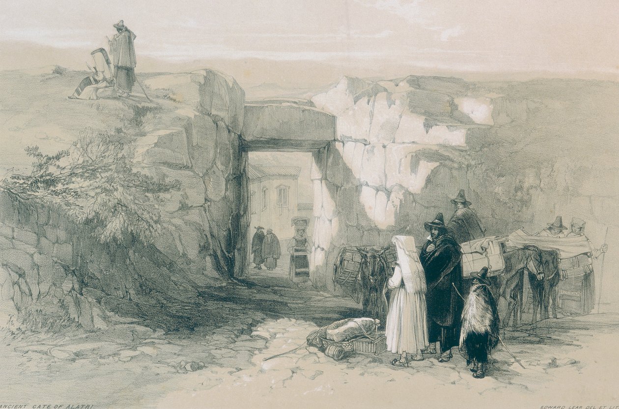 Utsikt i Roma og omegn: Den gamle syklopeiske porten til Alatri av Edward Lear