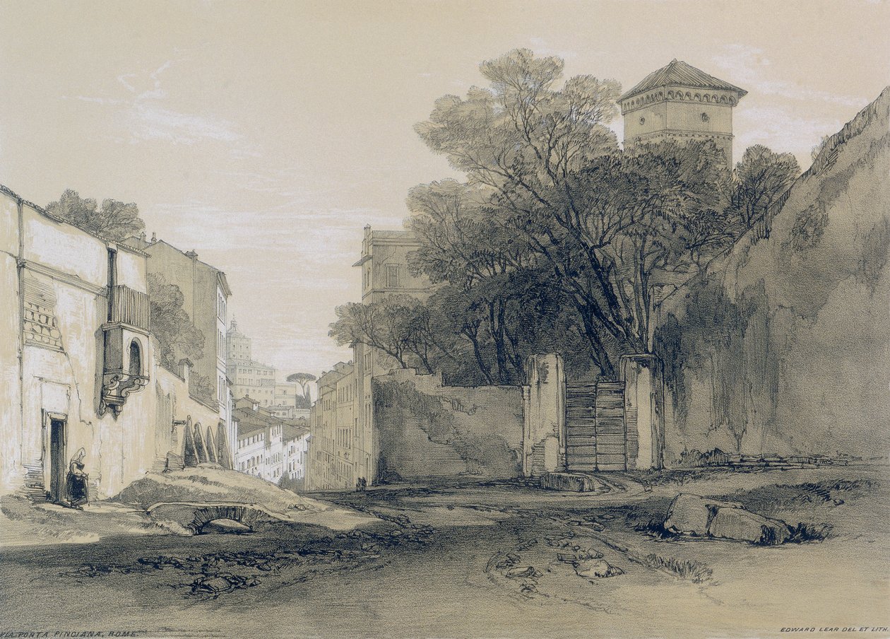 Utsikt i Roma og omegn: Via Porta Pinciana i Roma av Edward Lear