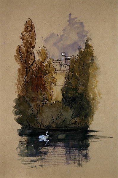 Warwick Castle (penn og blekk, akvarell og kroppsfarge på papir) av Edward Lear