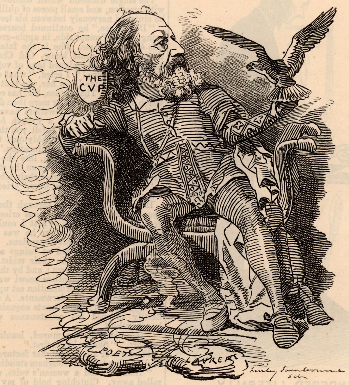Tegneserie av Alfred Tennyson (1809-1893) engelsk poet av Edward Linley Sambourne