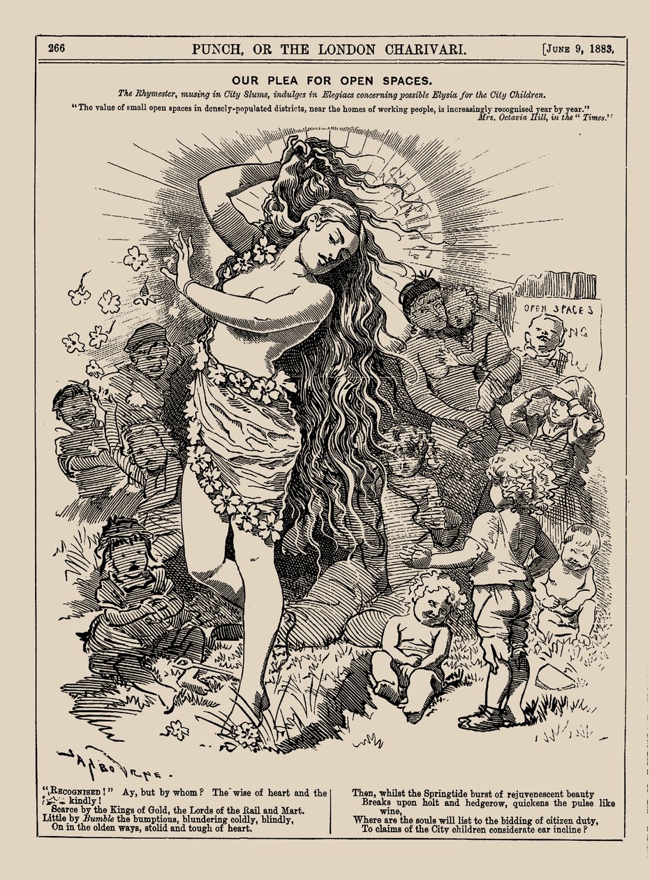 Vår bønn om åpne rom. Punch, juni 1883, 1883. av Edward Linley Sambourne
