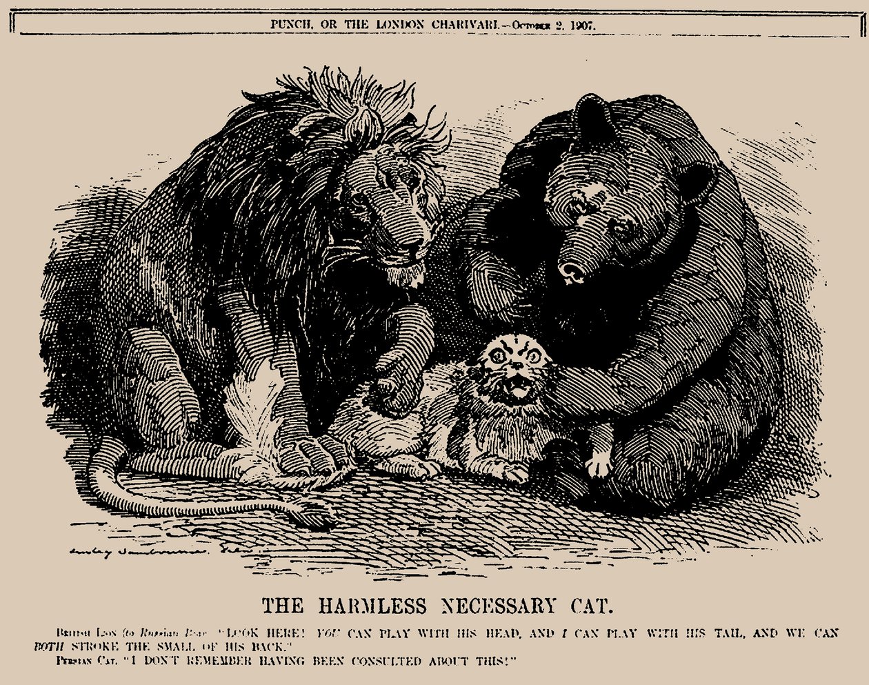 Den ufarlige nødvendige katten. Punch, 2. oktober 1907, 1907. av Edward Linley Sambourne