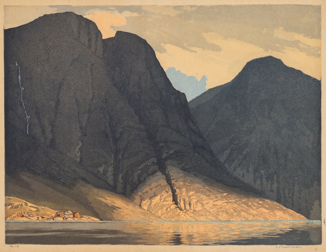 [Fjellutsikt med vann] av Edward Louis Laurenson