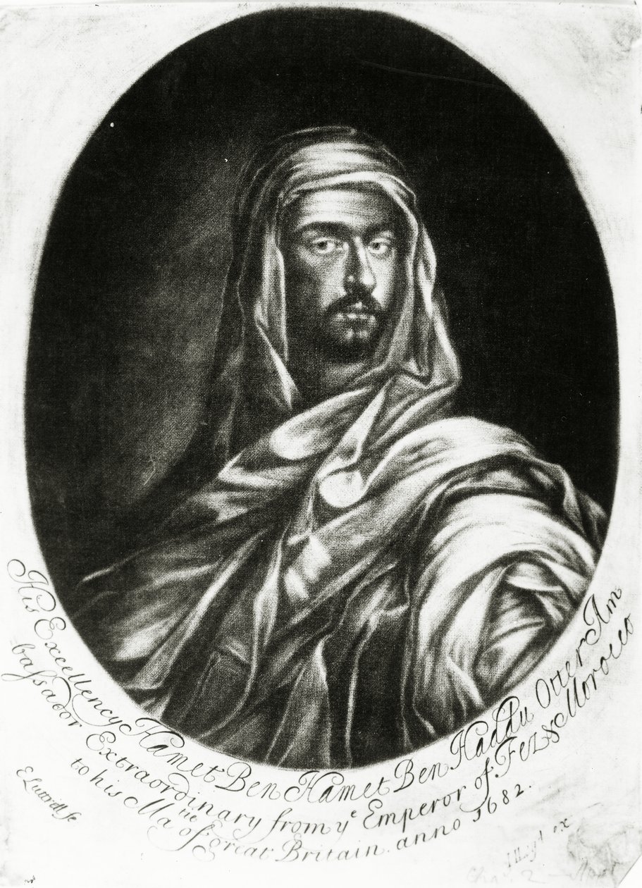 Hans eksellens Hamet Ben Hamet Ben Haddu Otter, utgitt av John Lloyd, 1682 (mezzotint) av Edward Luttrell