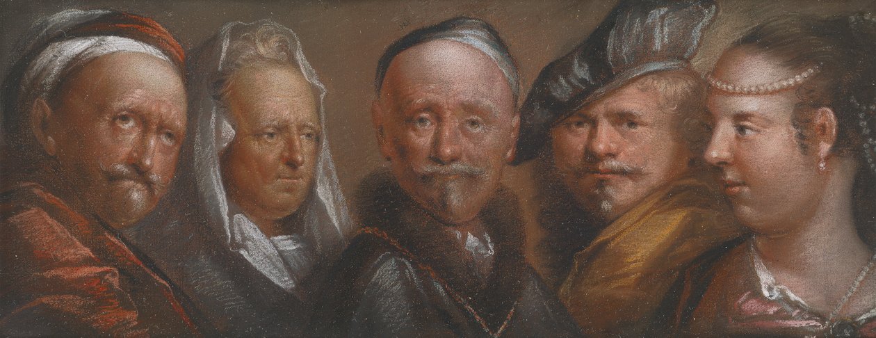 Studier av fem hoder etter Rembrandt av Edward Luttrell