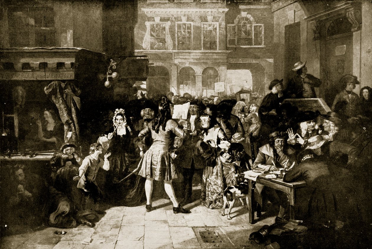 The South Sea Bubble: Change Alley, 1720, illustrasjon fra 
