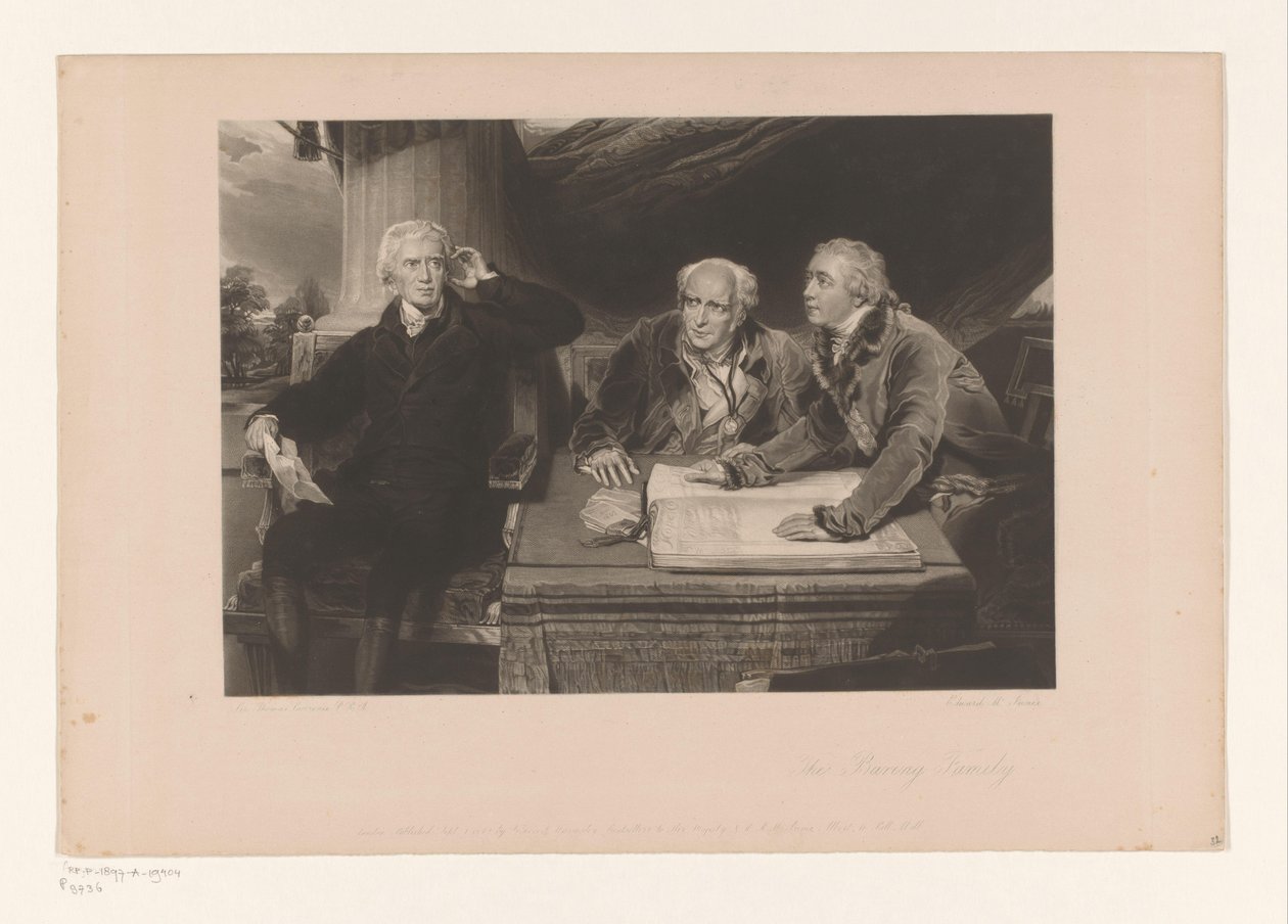 Portrett av Sir Francis Baring, med broren og svigersønnen Portret av Francis Baring, hans bror John Baring og Charles Wall The Baring Family (tittel på objekt) av Edward McInnes